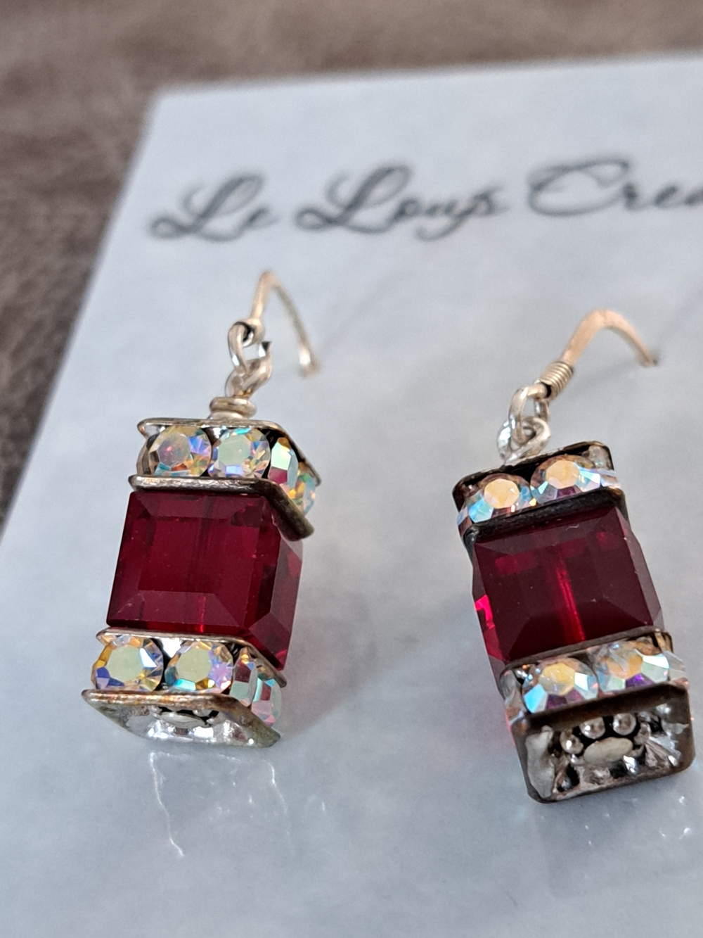 Red Ruby Color Swarovski  Crystal Drop Earrings W/sterling Silver Accents
